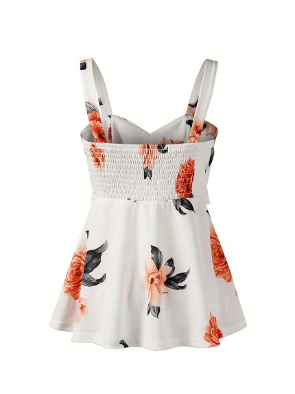 A Two-Piece Set Featuring a Stylish Printed Tank Top with a Bow Tie, Designed to Be Flattering And Elegant for Women