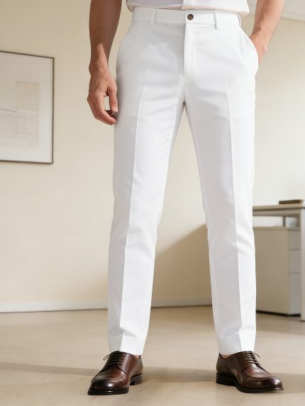 Men's White Slim-fit Business Pants | Pants with Good Drape, Versatile and Casual, Essential for Work and Daily Life