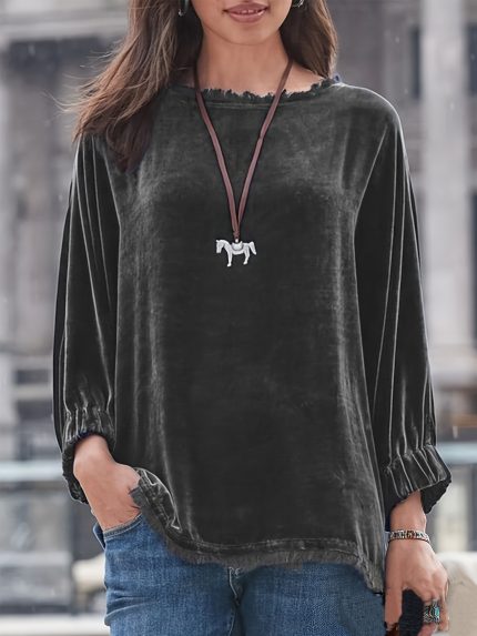 Plus Size, Plus Size Women's Velvet Loose Fit Top